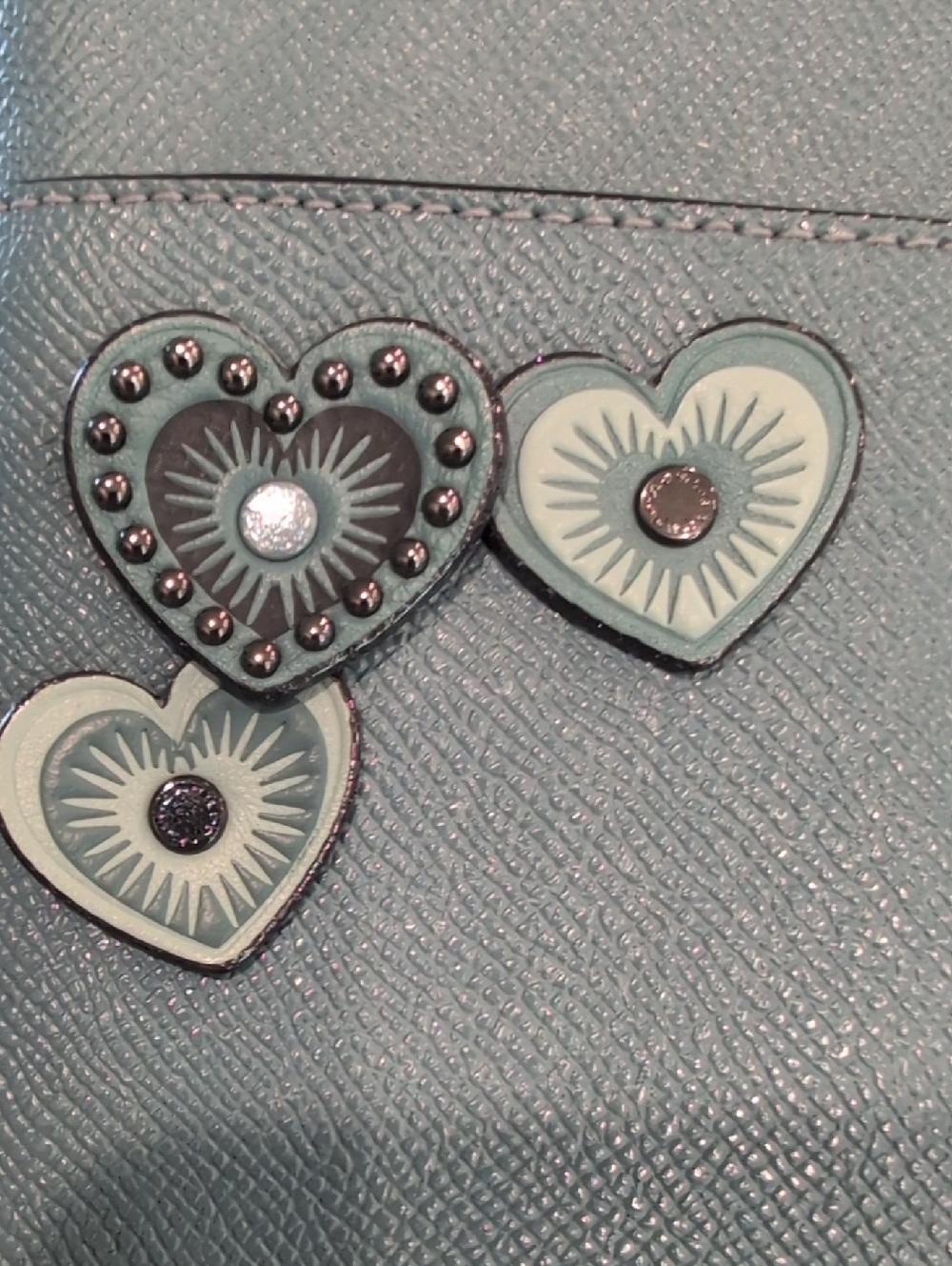 Coach RARE Blue Crossgrain Leather Crossbody Heart Appliqués w/Gunmetal Hardware - Picture 4 of 13